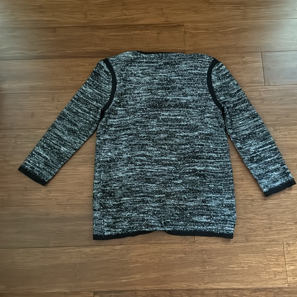 🌟FREE🌟Kasper Black/Gray Sparkle Knit Tweed Contrast Trim Cardigan Women’s Size S - Picture 4 of 5